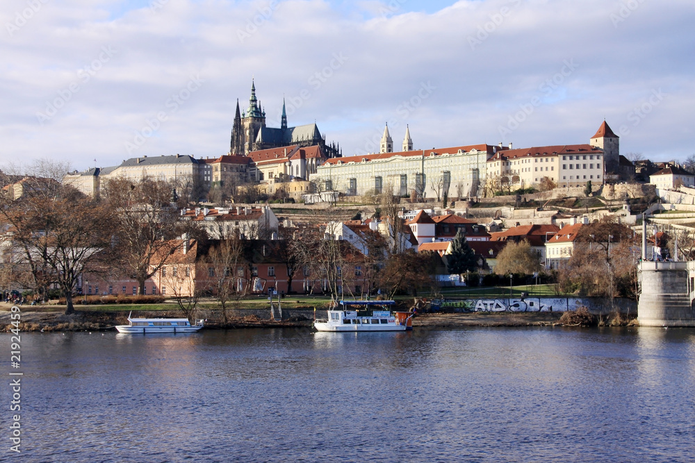 The winter Prague's gothic Castle above the River Vltava