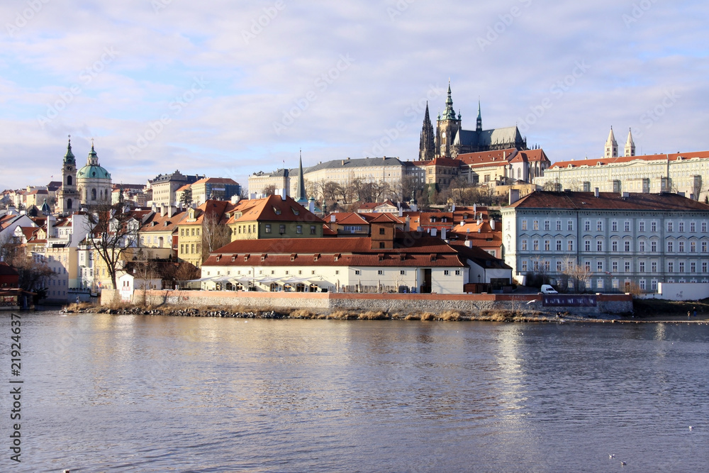 The winter Prague's gothic Castle above the River Vltava