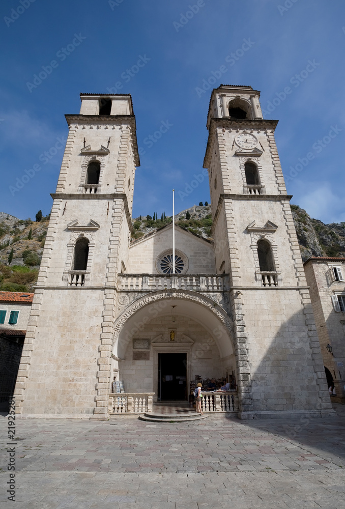 Montenegro, Kotor, Cathedral of Saint Tryphon in clear weather.