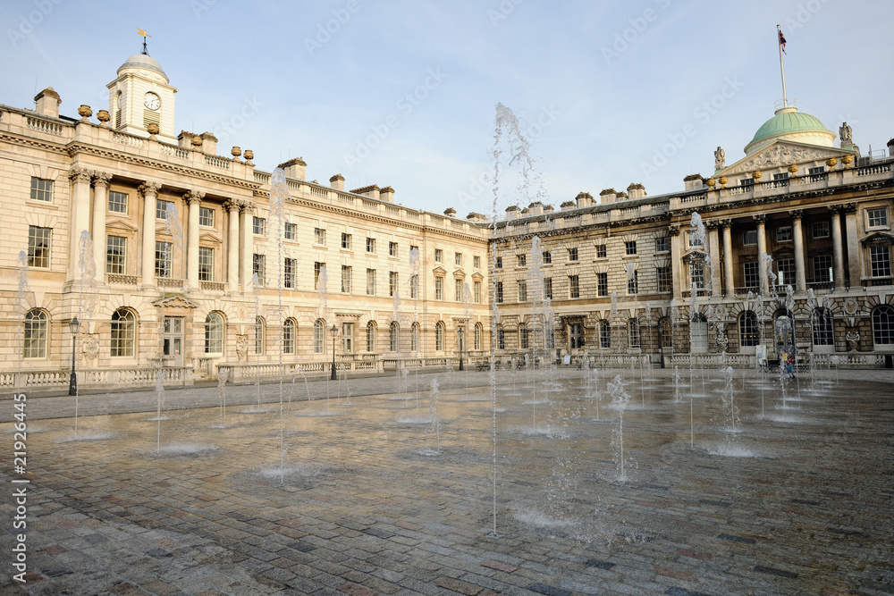 Fountain in courtyard of Somerset House, London, England, UK