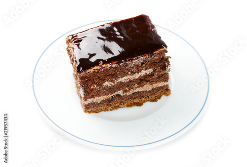 Chocolate cake isolated on white