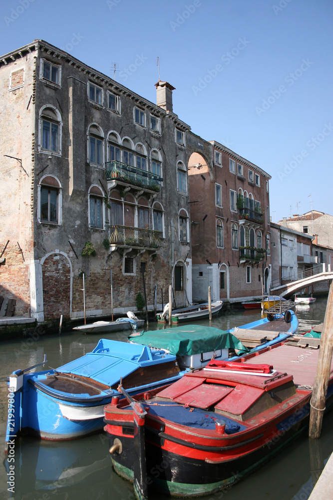 Barges on backwater, Venice