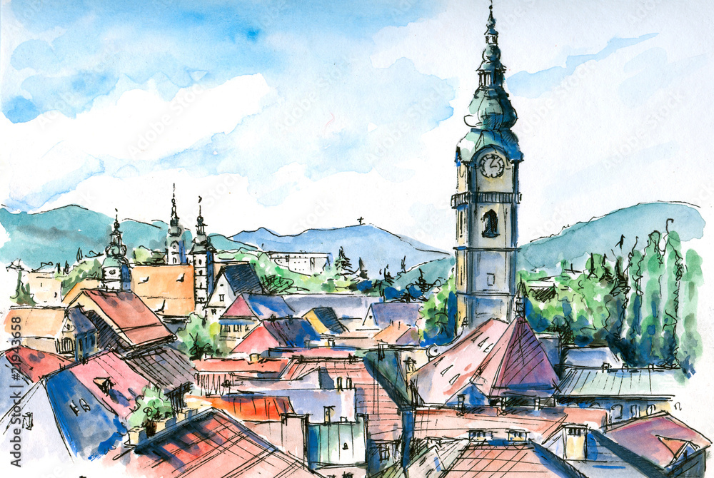 Fototapeta premium Klagenfurt watercolor painted