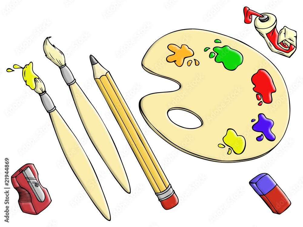 Palette, Pinsel, Farbe, Bleistift, Radiergummi, Farbtube Stock-Illustration  | Adobe Stock