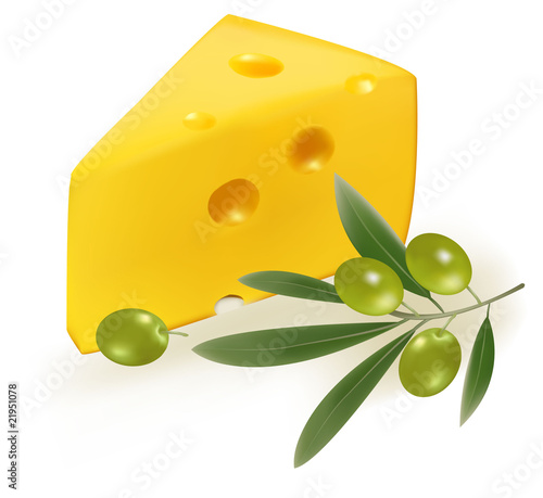 Photo-realistic vector. Cheese with green olives.
