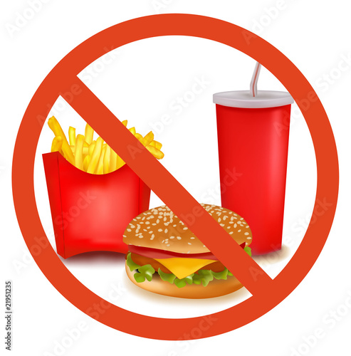 Vector illustration. Fast food danger label (colored).