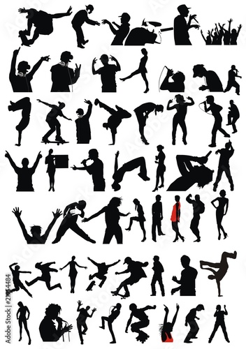 set of silhouettes of young people