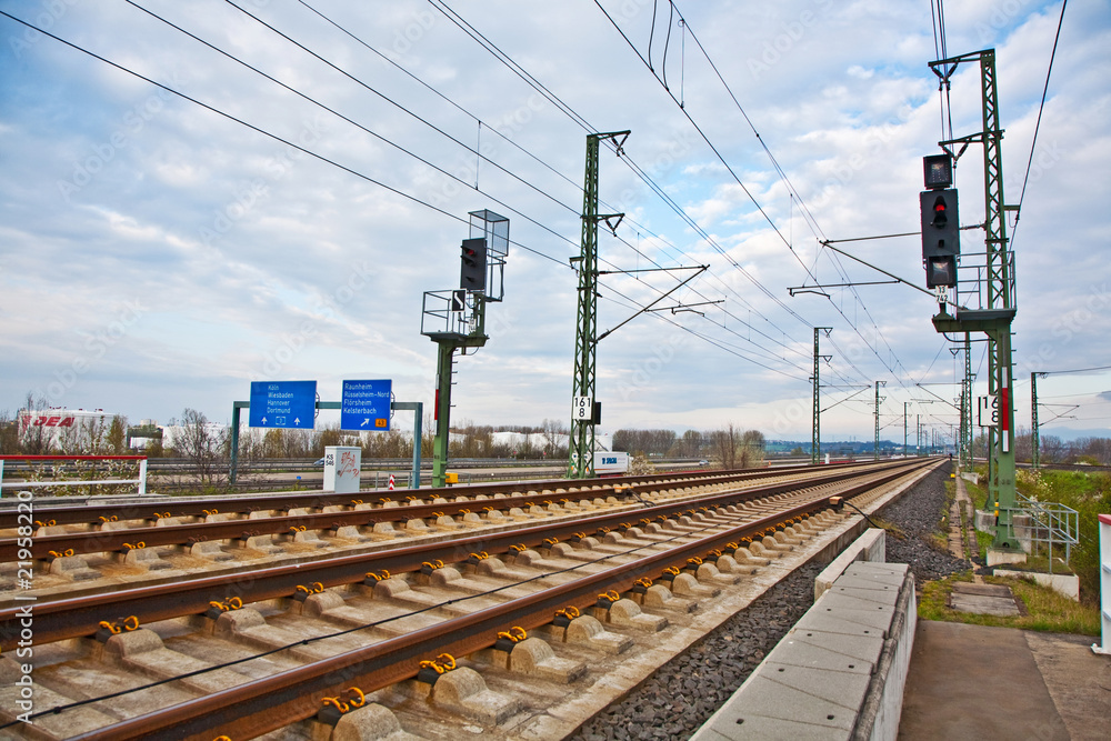 Fototapeta premium Railroad track in sunlight