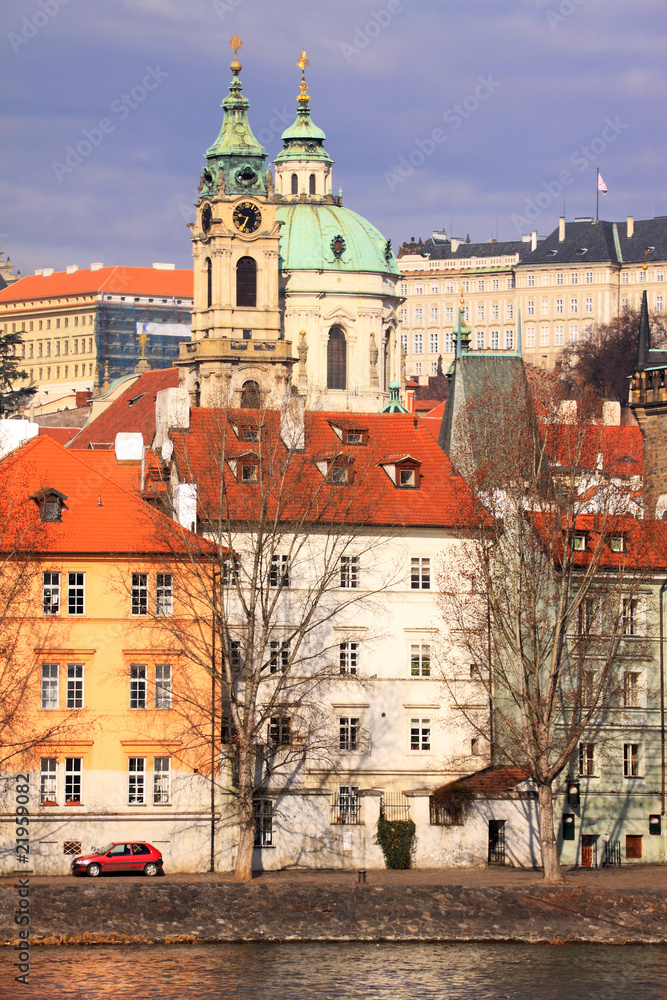 The View on spring Prague's St. Nicholas' Cathedral The View on spring Prague's St. Nicholas' Cathedral