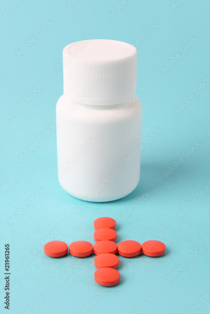 medicine bottle and pills. medicine bottle and pills.