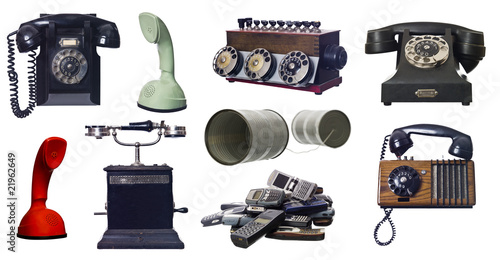 Collage of vintage telephones photo