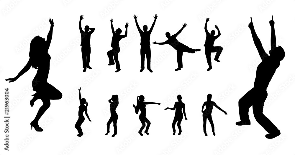 Set silhouettes of dancing boys and girls.