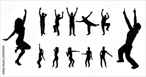 Set silhouettes of dancing boys and girls.