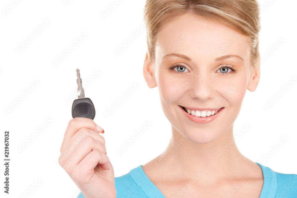 happy woman with car key happy woman with car key