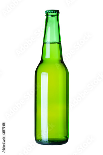 Lager beer in green bottle