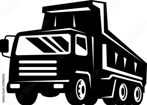 illustration of a dump truck viewed from front at low angle