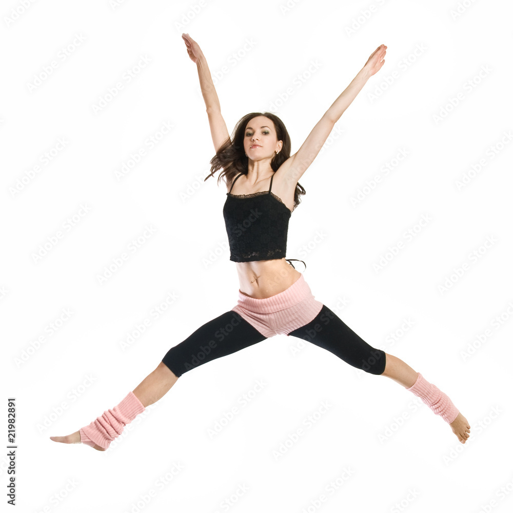 jumping young dancer isolated on white background