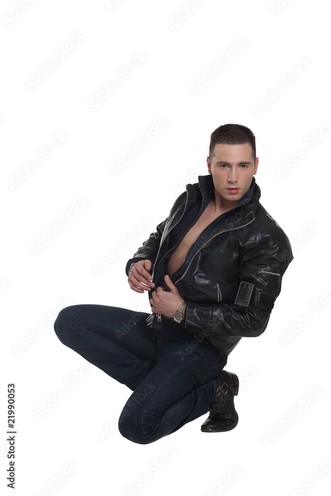 sexy young crouching man