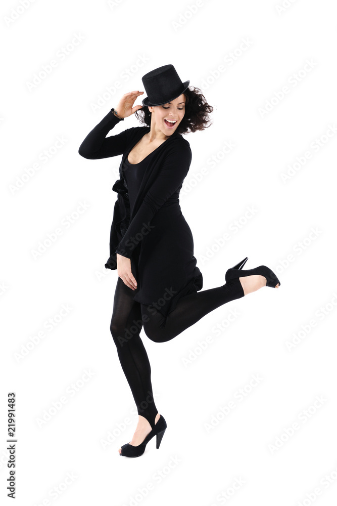 Dancing young woman, isolated on white