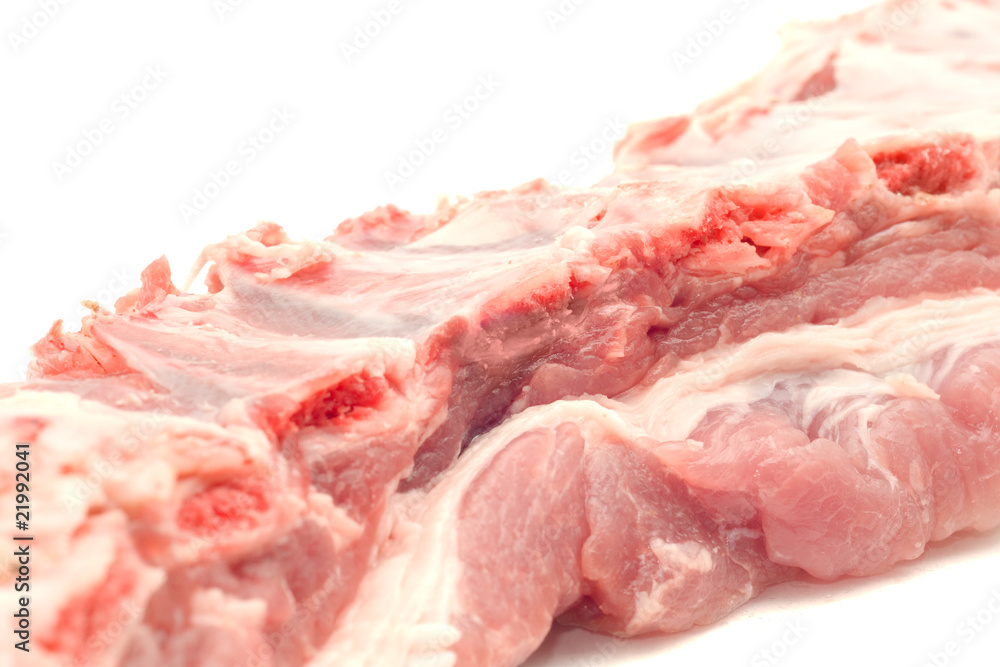 Uncooked pork ribs and meat isolated