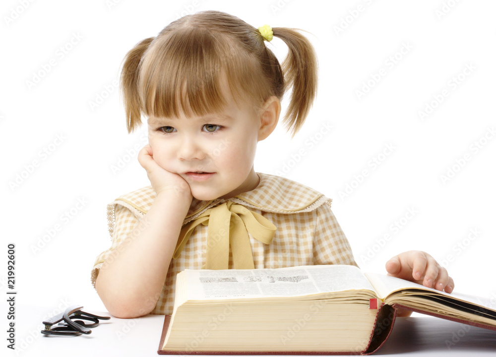 Cute little girl with book, back to school Cute little girl with book, back to school