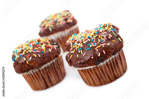 Three chocolate muffins