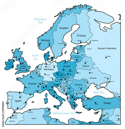 Light blue map of Europe