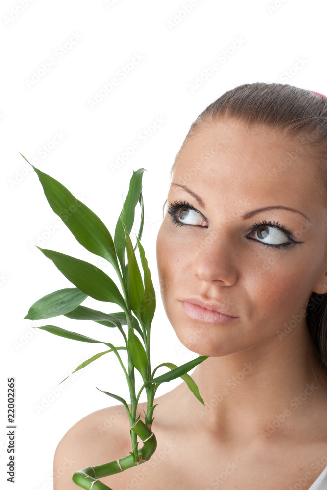 Girl with bamboo branch Girl with bamboo branch