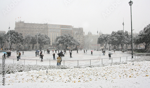 Photography Snowing in downtown Barcelona