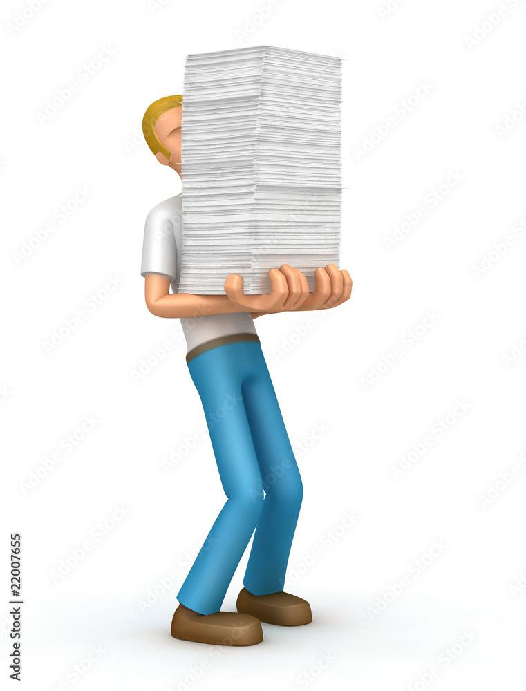 Fotografie Casual man  with a huge bundle of documents