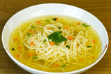 Noodle soup in white bowl