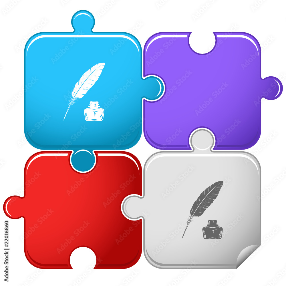 Feather and ink bottle. Vector puzzle. Feather and ink bottle. Vector puzzle.
