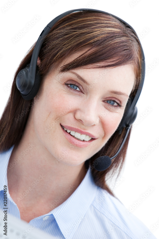 Portrait of a positive customer agent at work Portrait of a positive customer agent at work