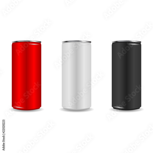 Colorful aliminum drink cans over white background