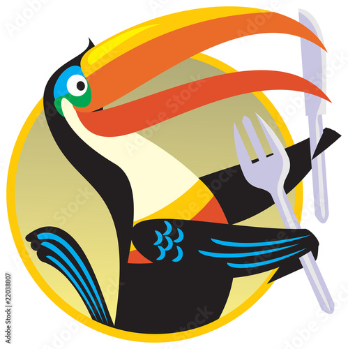 Toucan emblem with fork and knife