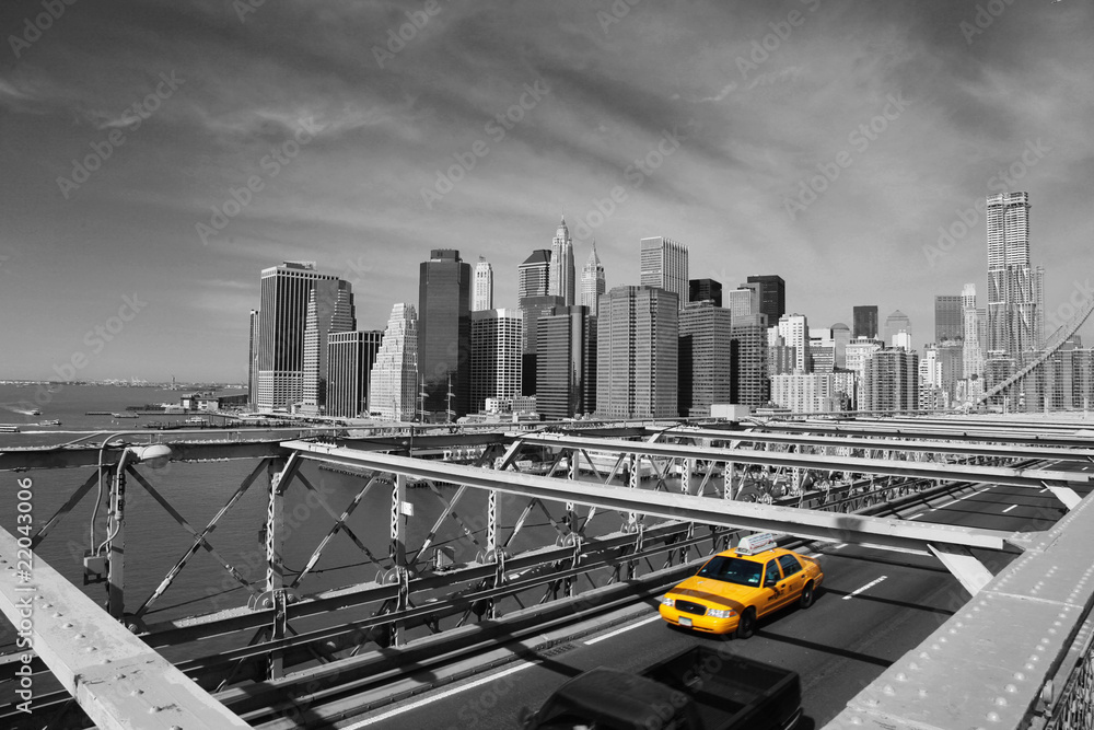 Naklejka premium Brooklyn Bridge Taxi, Nowy Jork