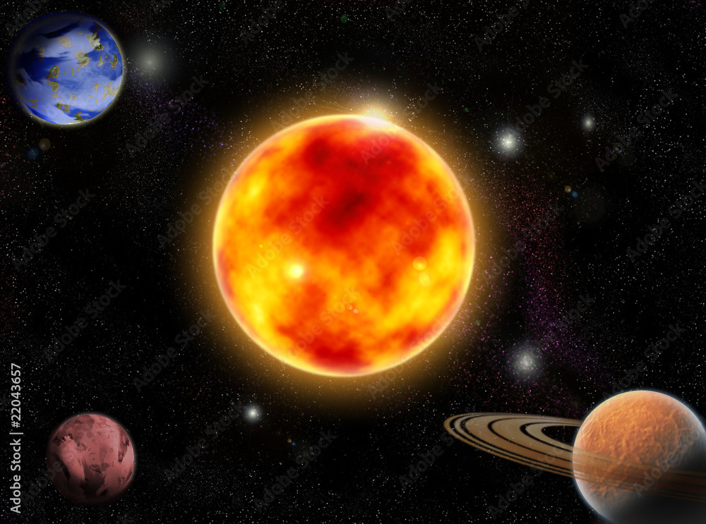Obraz premium Several Planets in outer spaces around sun