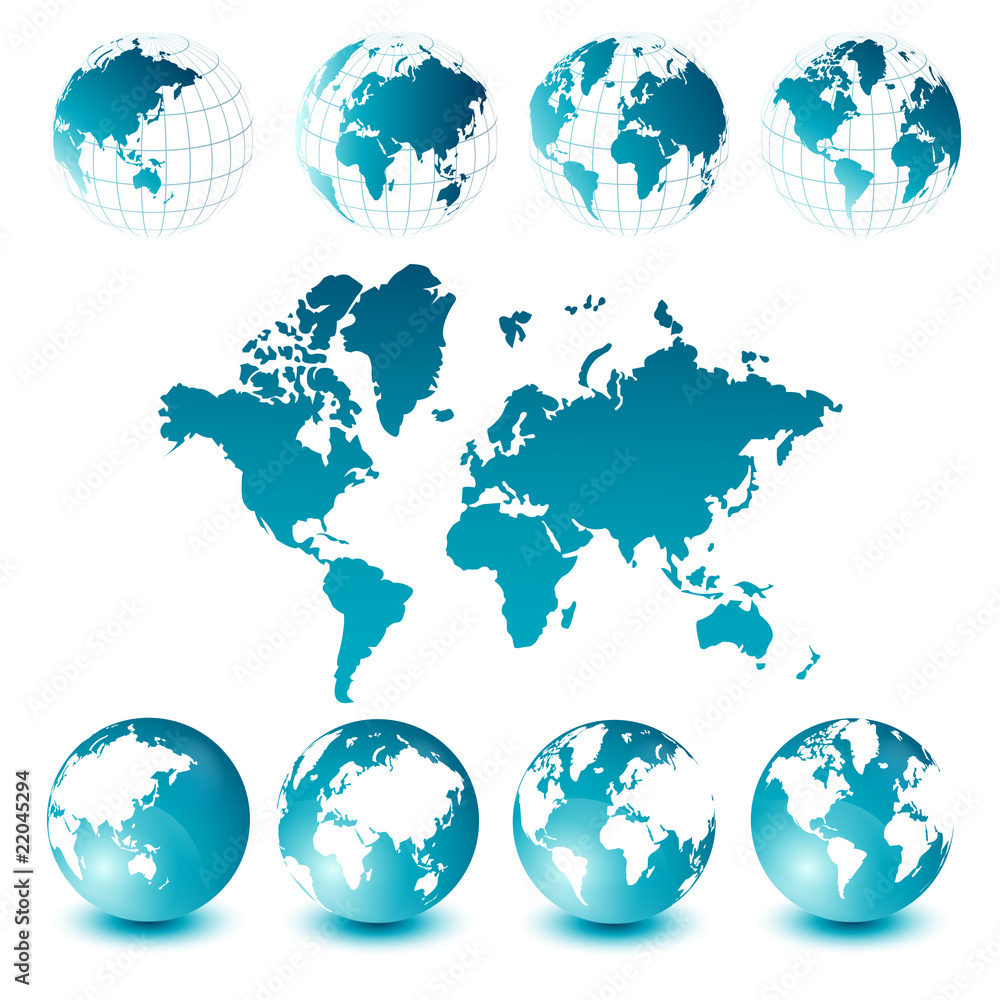 World map and globes World map and globes