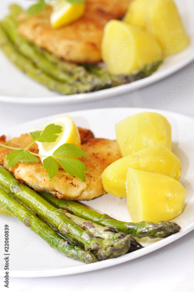 Putenschnitzel mit Spargel