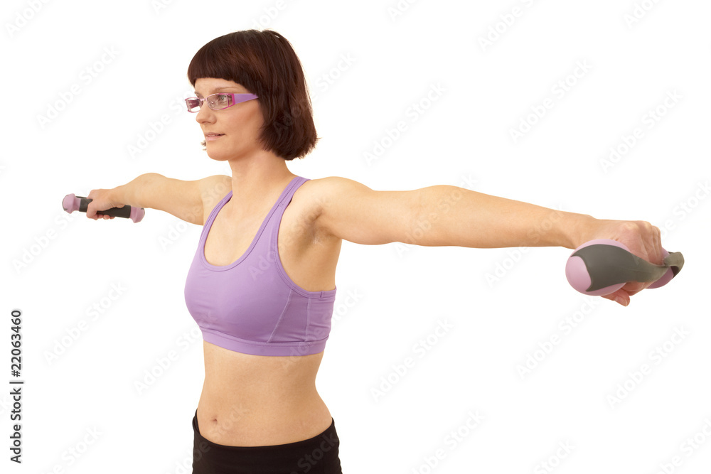 Young woman doing exercises with dumbbell Young woman doing exercises with dumbbell