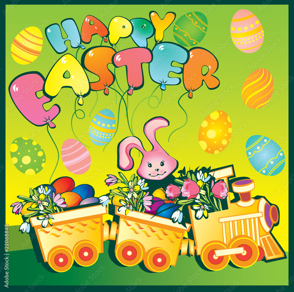 Train carrying lots of brightly flowers and easter eggs. Train carrying lots of brightly flowers and easter eggs.