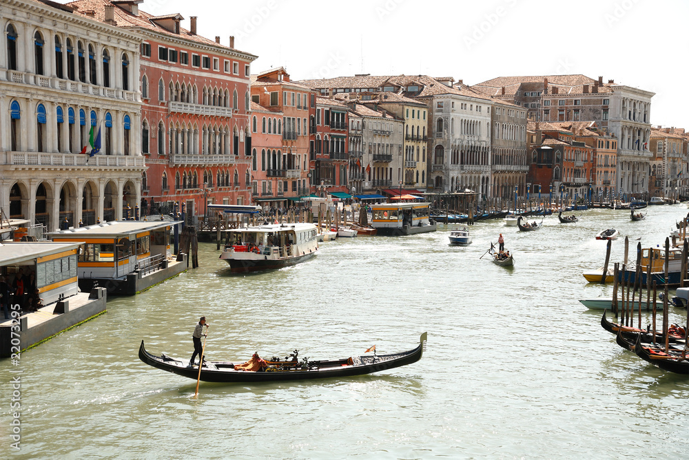 Gondolas floating on the canals of Venice