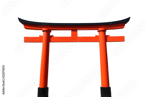 An orange and black Japanese Tori Gate isolated on white.