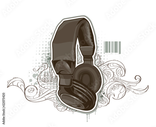 Headphones on bizarre background