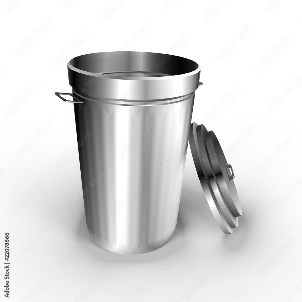 A metallic trash can - a 3d image