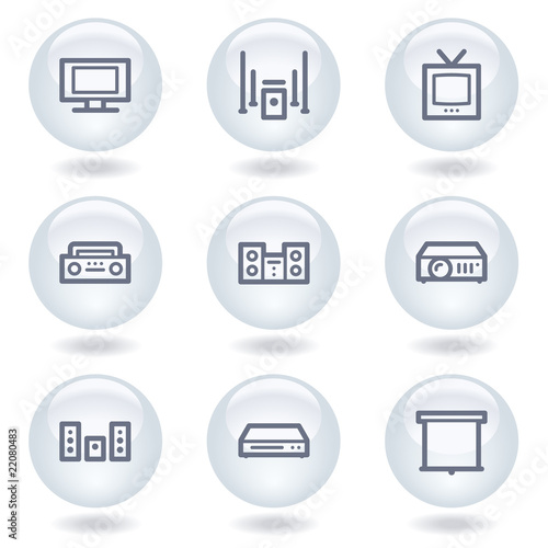 Audio video web icons, white circle buttons