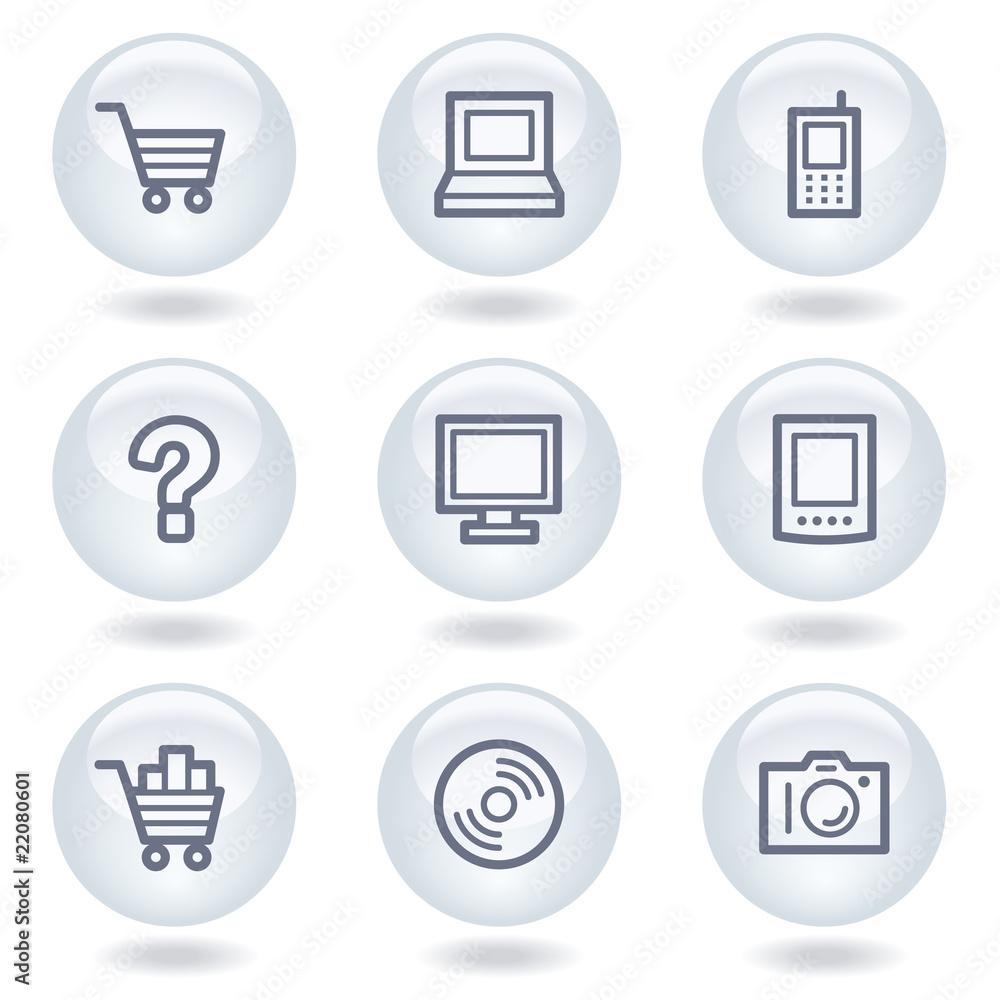 Electronics web icons set 1, white circle buttons Electronics web icons set 1, white circle buttons