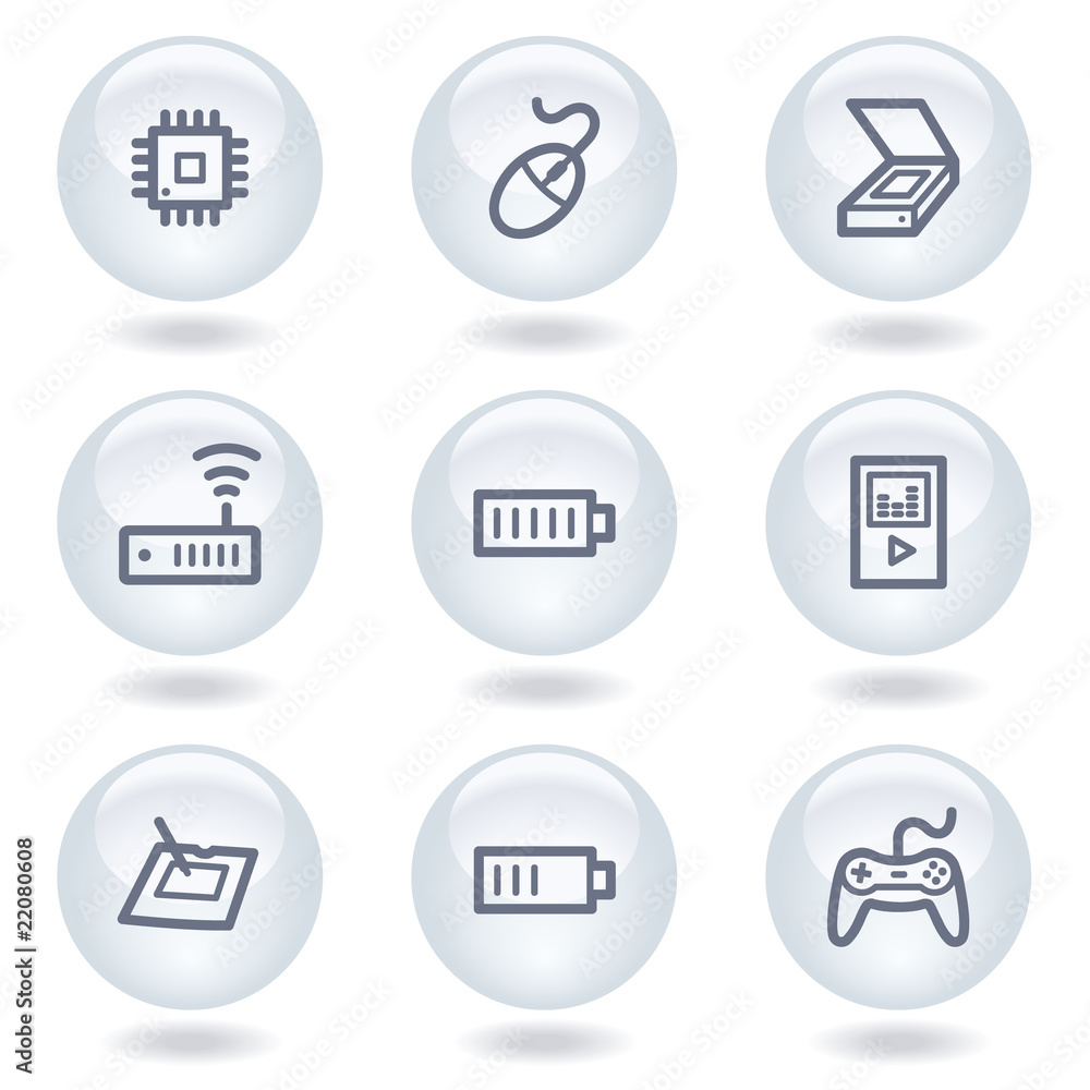 Electronics web icons set 2, white circle buttons Electronics web icons set 2, white circle buttons