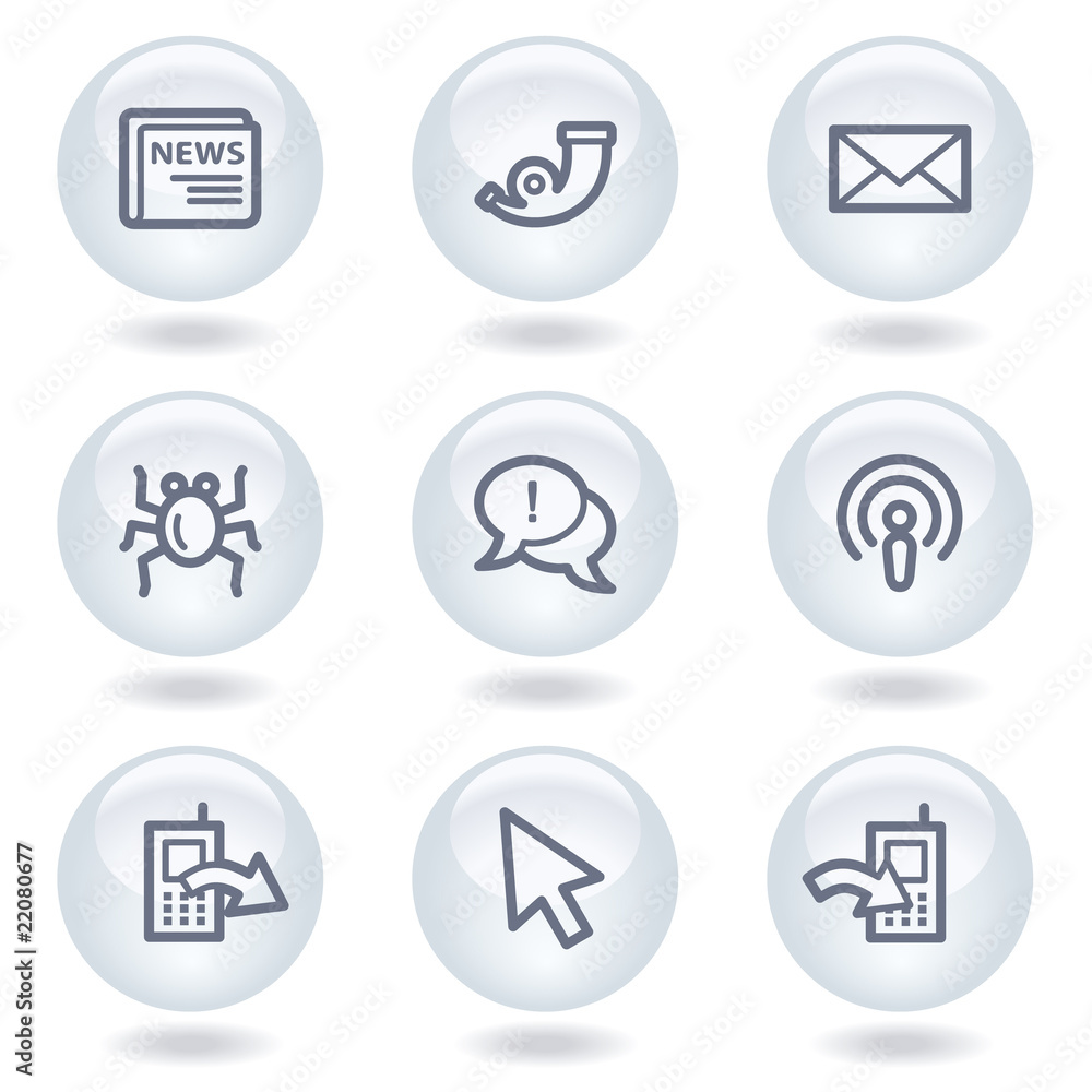 Internet web icons set 2, white circle buttons