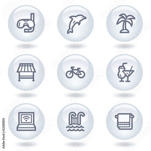 Vacation web icons, white circle buttons